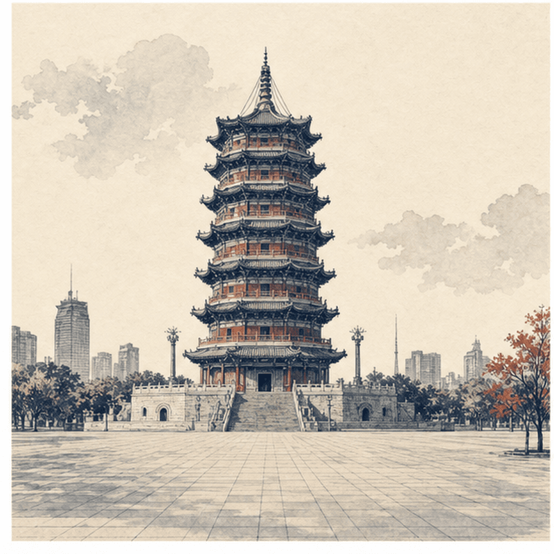 聊城市地标插画